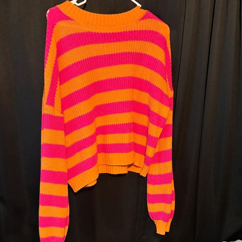 SHEIN Bold Pink and Orange Striped Sweater